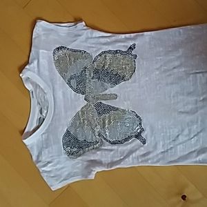 Poof! White Short Sleeve Tee with Silver Butterfly Sequin